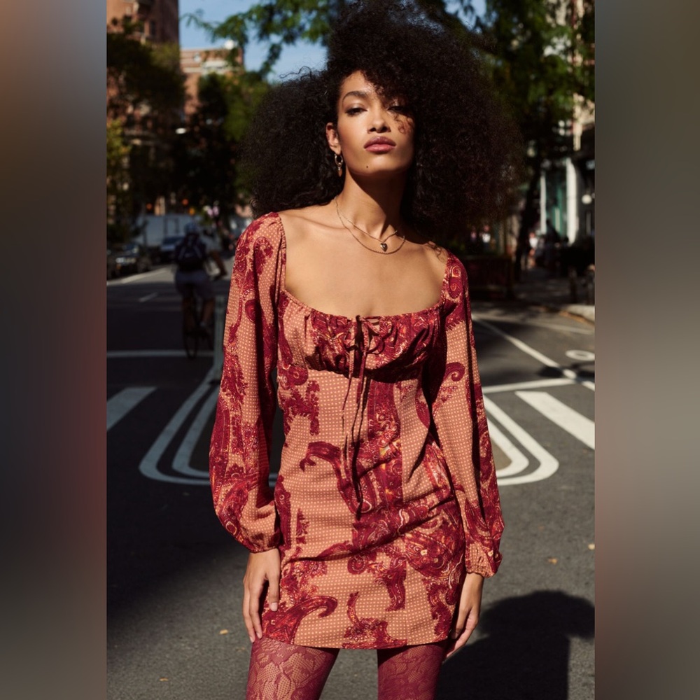 NWT Urban Outfitters Vivienne Printed Long Sleeve Mini Dress